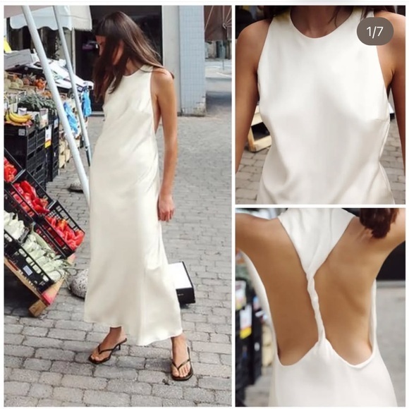 Zara Dresses & Skirts - Zara Cream Midi Slip Dress with Open Back